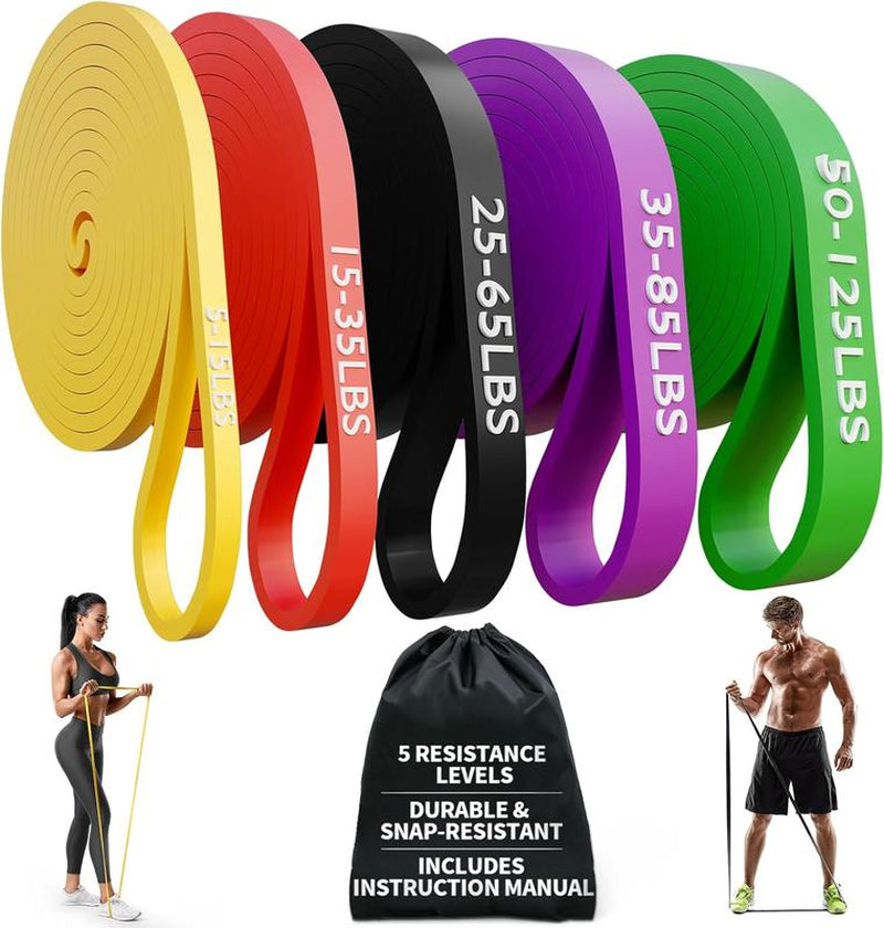 Resistance Bands Set of 5 – Pull up Assistance Bands for Men & Women, Heavy Duty Workout Bands for Exercise, Strength Training, Stretching, Physical Therapy, Home & Gym