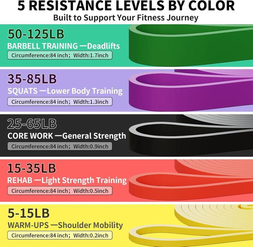 Resistance Bands Set of 5 – Pull up Assistance Bands for Men & Women, Heavy Duty Workout Bands for Exercise, Strength Training, Stretching, Physical Therapy, Home & Gym